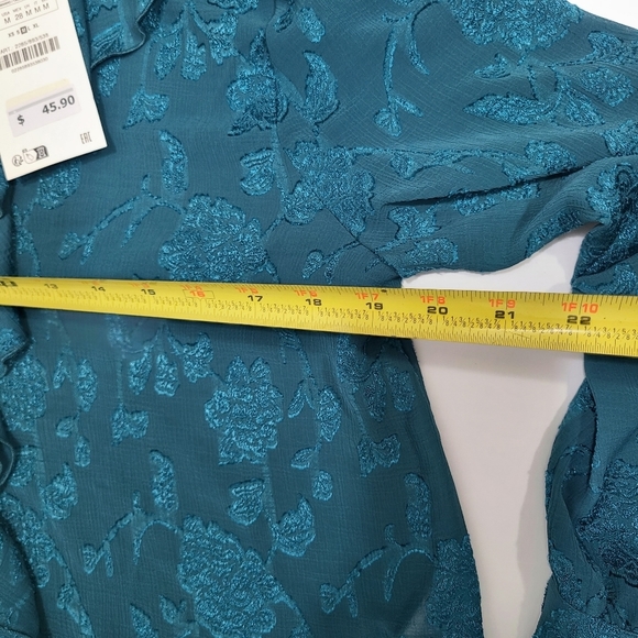 ZARA RUFFLED JACQUARD SHIRT DUCK GREEN SIZE L | 2285/893/538 - Picture 11 of 12